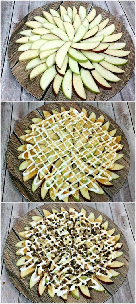 Caramel Apple Nachos, Apple Nachos Recipe, Nachos Loaded, Healthy Apple Desserts, Dessert Nachos, Apple Nachos, Apple Desserts Easy, Sliced Apples, Fall Ball