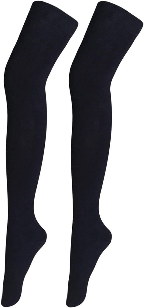 Amazon.com: Bestjybt Women Extra Long Thigh High Socks Cotton Over the Knee Socks (1 Pair-Black, Style 01) : Clothing, Shoes & Jewelry Socks Cotton, Black Skater Skirts, Costume For Halloween, Stockings Legs, Black Pleated Skirt, Over The Knee Socks, Thigh High Socks, Winter Socks, Girls Uniforms