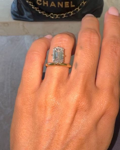 The Prestwick Place on Instagram: "For the Emerald Lab Diamond Girls 🩶🗡️💎 This is our 3ct Augustus Solitaire. Set securely above its band, the Augustus is the perfect setting for those looking for the freedom to pair their engagement piece with ANY current or future wedding/eternity band ☝🏼 Due to the diamond placement, The Augustus setting allows for complete freedom when pairing with any wedding band. 🤩 We LOVE IT! 💎
Specs below 

——— 

#prestwickplace #theprestwickplace 

3.0ct Augustus Solitaire 
Emerald Lab Diamond 
Full 18K YG 
VS1 - D Colour 
Excellent Polish & Symmetry 
Fully Certified 
$14500 as shown 💎

#labdiamondengagement #divorcering #divorce #travelring #travel #moissaniteengagementring #moissaniteaustralia #moissanite #engagementring #goldcoastjeweller #goldcoastwedd Diamond Girl, It Band, Eternity Band, Lab Diamonds, Eternity Bands, Moissanite Engagement Ring, Future Wedding, Wedding Band, Diamond Engagement