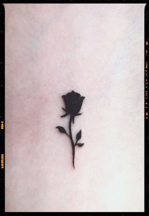 Rose Tattoo Danty, Solid Rose Tattoo, Tiny Black Rose Tattoo, Small Solid Tattoo Cover Up, Small Solid Black Tattoo, Minimalist Tattoo Rose, Withered Rose Tattoo, Solid Black Tattoo Cover Up, Minimal Rose Tattoo Design