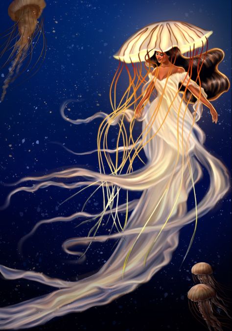 Jellyfish mermaid Human Jellyfish, Jellyfish People, Jellyfish Mermaid, Human Jellyfish Art, Jellyfish Human Hybrid, Jellyfish As A Human, Jellyfish Character Design, Jellyfish Mermaid Art, Jellyfish Monster Art