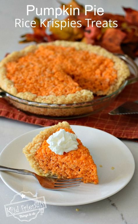 Fun Fall Treats, Pumpkin Rice, Thanksgiving Desserts Kids, Easy Thanksgiving Recipes, Pie Pumpkin, Yummy Fall Recipes, Easy Pumpkin Pie, Rice Krispies Treats, Krispies Treats