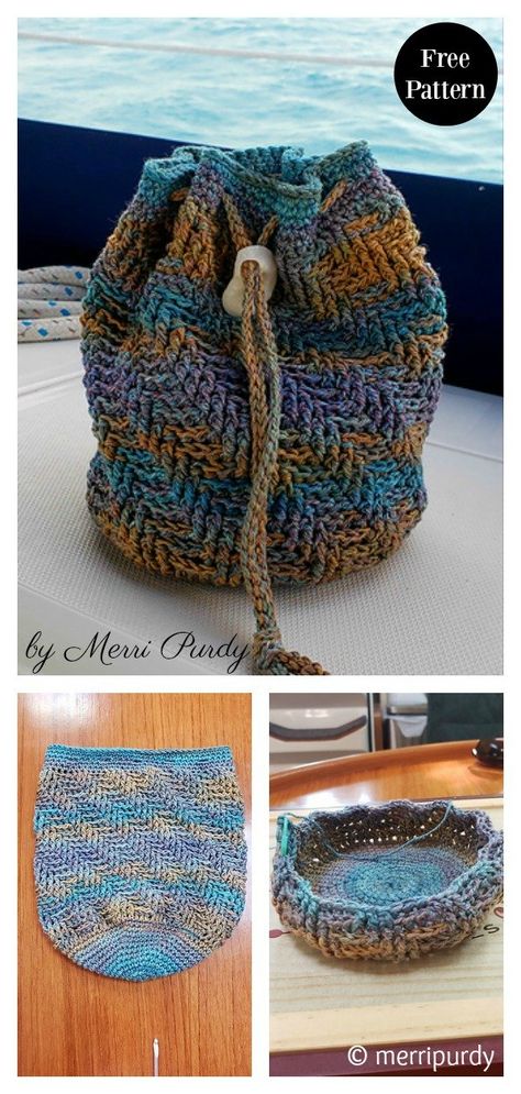 Sand Dollar Beach Drawstring Bag Free Crochet Pattern Knitting Bag Sewing Pattern, Knitting Bag Sewing, Crochet Drawstring Bag, Crochet Drawstring, Knitting Bag Pattern, Tutorial Ideas, Bag Pattern Free, Crochet Bucket, Crochet Basket Pattern