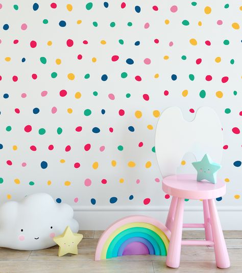 Multi Colour Irregular Polka Dot Wall Stickers 156 Pack. Beautiful polka dot wall stickers, ready to transform a children's bedroom, nursery or any room in the house. 
 Our polka dot wall stickers are printed on premium vinyl, with stunning results! 
  Wall stickers can be removed without damaging walls & leaving residue 
 Printed using stunning HD full colour 1200dpi solvent ink 
 Can be applied to most smooth flat surfaces (Walls, windows, cupboards, and many more!) 
 Printed using high-qu Colourful Room, Daughter Room, Polka Dot Wall Decals, Polka Dot Walls, Rainbow Room, Nursery Decals, Wall Stickers Kids, Children's Bedroom, Vinyl Wall Stickers