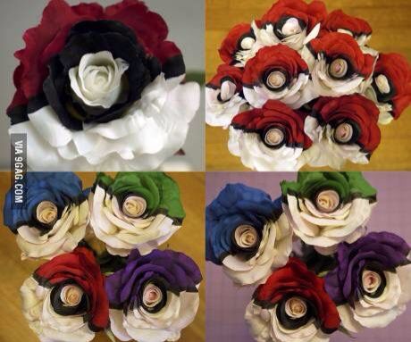 So cute! I want to make these! I bet i can do it using the composite rose method. Gamer Wedding, Nerd Wedding, Geeky Wedding, Nerdy Wedding, Anime Wedding, Geek Wedding, Pokemon Theme, Pokemon Party, Wedding Games