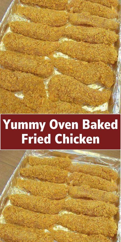 Enjoy the crispy goodness of fried chicken without the hassle of deep frying. Yummy Oven Baked Fried Chicken is coated in a seasoned breading and baked to perfection. It's a healthier alternative that doesn't skimp on flavor. Baked Fried Chicken Breast, Oven Baked Fried Chicken, Fried Chicken Coating, Oven Fried Chicken Recipes, Baked Fried Chicken, Crispy Oven Fries, Homemade Fried Chicken, Slow Cooker Lasagna, Lunch Healthy