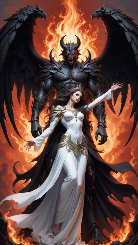 Side 🔥 By 🔥 Side Evil And Angel, Evil And Angel Wallpaper, Fallen Angel Art Female, Fantasy Fallen Angel Art, Angel Defeating Demon, Female Fallen Angel Art, Anime Gothic, Monster Romance, Pin Anime