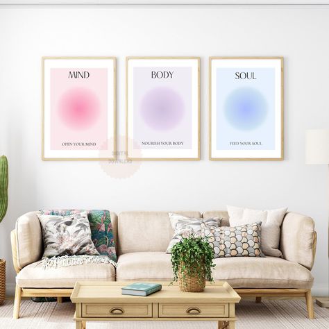 Mind Body Soul Aura Poster Set of 3 Piece Spiritual Wall Art, Aura Energy Gradient, Modern Aesthetic Room Decor Spiritual Zen Wall Art Aura Room Posters, Modern Aesthetic Room, Mind Body Soul Wall Art, Aura Posters In Room, Mind Poster Aura, Soul Aura, Aura Posters Mind Body Soul, Room Decor Spiritual, Viral Pictures