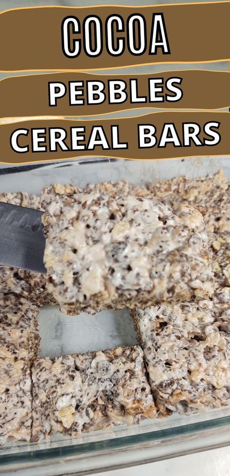 Cocoa Pebbles Cereal Bars take one of our favorite cereals and combines it with our favorite dessert. You can't go wrong with adding marshmallows. Try out this easy, no bake recipe this weekend! Cereal Bars Homemade, Cocoa Pebbles, Cereal Bars Recipes, Homemade Cereal, Pebbles Cereal, Marshmallow Bars, No Bake Recipe, Cereal Bar, Cinnamon Toast Crunch