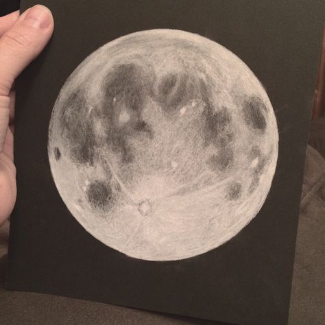 Full moon. White charcoal on black card stock. Full Moon Drawing Pencil, Moon Charcoal Drawing, Moon Drawing Pencil, White Charcoal Drawing On Black Paper, Full Moon Sketch, White Charcoal Drawings, Moon Pencil Drawing, Black Paper Moon, Moon Sketch