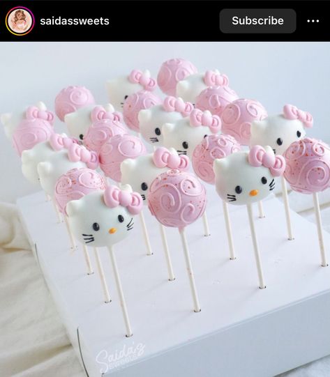 My Melody Cake Pops, Hello Kitty Pretzel Rods, Hello Kitty Pastries, Sanrio Birthday Treats, Hello Kitty Chocolate Covered Oreos, Hello Kitty Treats Sweets, Hello Kitty Party Food Ideas, Sanrio Themed Food, Hello Kitty Birthday Treats