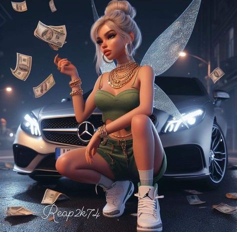 Baddie Princess Disney, Gangster Princess Disney, Baddie Cartoon Characters, Gangster Princess, Money Cartoon, Disney Pin Up, Cute Imvu Baddies, Tinkerbell Pictures, Disney Swag