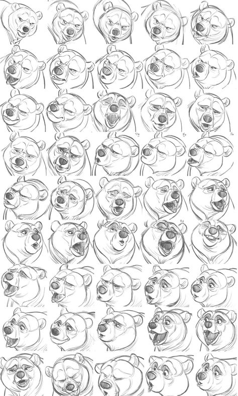 Aaron Blaise Aaron Blaise Art, Bear Character Design, Aaron Blaise, Expression Sheet, Bear Drawing, Character Model Sheet, Disney Sketches, Disney Concept Art, Animation Reference