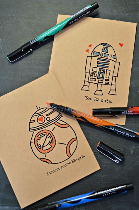 Hand drawn Star Wars Valentines Starwars Valentines Cards, Star Wars Valentines, Star Wars Cards, Drawings For Boyfriend, Star Wars Prints, Star Wars Diy, Valentines Printables Free, Boyfriend Diy, Star Wars Birthday