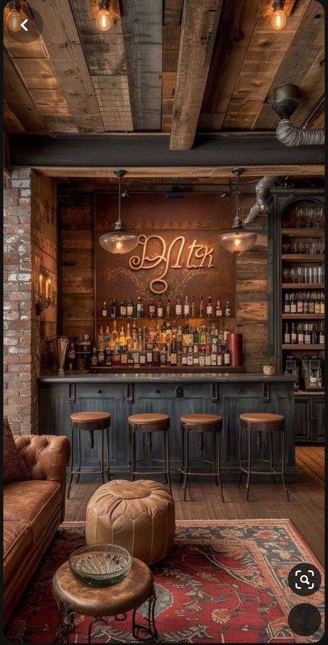 Bar In House Ideas, Garage Bar Ideas, Rustic Basement Bar, Man Cave Pub, Basement Decoration, Bourbon Room, Lose Stomach, Wood Bar Cart, Home Bar Rooms