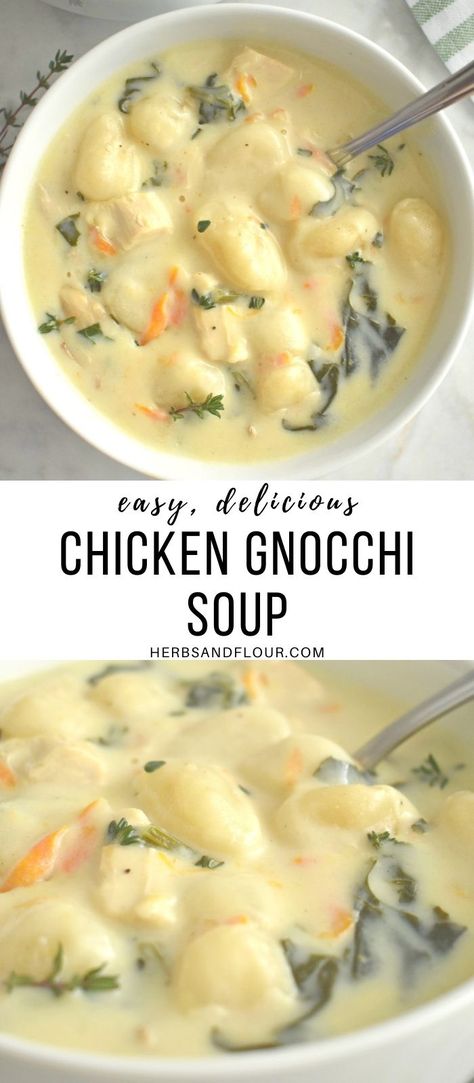 This easy Chicken Gnocchi Soup is healthier than Olive Garden but every bit as creamy and delicious! Tender chicken, loads of fresh veggies, and gnocchi in a creamy broth make the ultimate comforting soup! Easy Chicken Gnocchi Soup, Olive Garden Chicken Gnocchi Soup Recipe, Olive Garden Chicken Gnocchi, Chicken Gnocchi Soup Recipe, Gnocchi Recipes Soup, Chicken Gnocchi Soup Olive Garden, Chicken Gnocchi, Vegetable Soup Healthy, Spicy Tacos