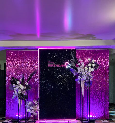 Pink Shimmer Backdrop, Pink Shimmer Wall, Event Wall, Stage Backdrop Design, 40th Birthday Party Decorations, Pink Disco, Sleepover Birthday Parties, Disco Theme, Shimmer Wall