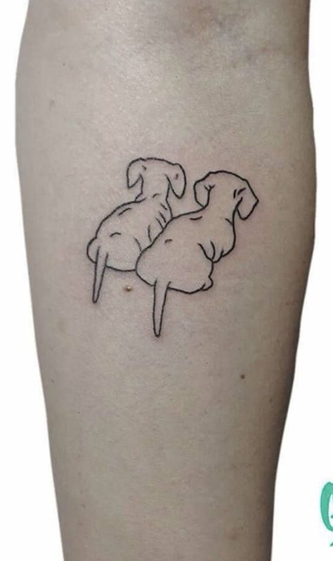 Wiener Dog Tattoo Dachshund, Dauchsands Tattoo, Sausage Dog Tattoo, Wiener Dog Tattoo, Dachshund Tattoo Ideas, Daschund Tattoo, Tattoo Perro, Dachshund Tattoos, Puppy Tattoo