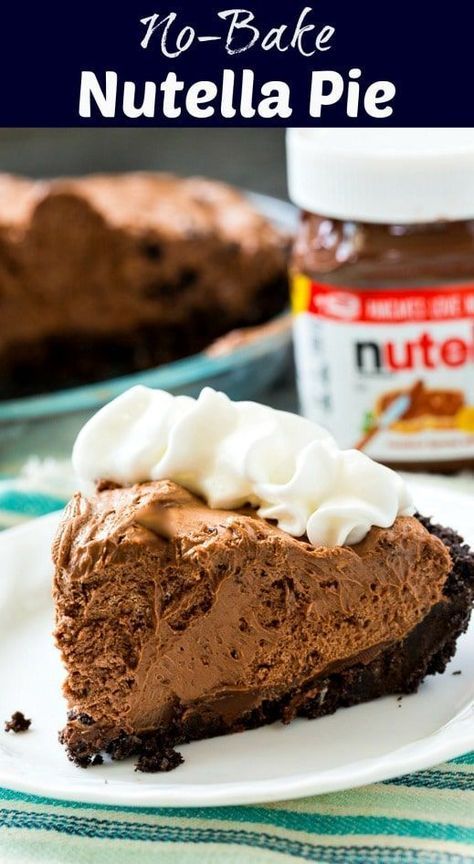 No Bake Nutella Pie in an oreo crust #nobake #dessert #easyrecipe #nutella Easy Potluck Desserts, Nobake Dessert, Nutella Pie, No Bake Nutella Cheesecake, Dessert Pie, Nutella Desserts, Potluck Desserts, Nutella Cheesecake, Make Ahead Desserts