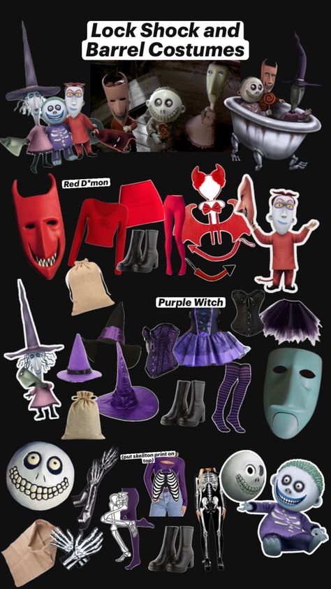 Lock Shock And Barrel Costumes Women, Lock Shock And Barrel Costumes, Easy Group Costume Ideas, Oogie Boogie Costume, Fun Halloween Outfits, Nightmare Before Christmas Costume, Lock Shock And Barrel, Trio Costumes, Horror Halloween Costumes