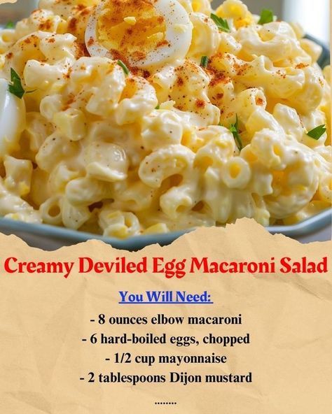 Recipesfastdotnet Creamy Deviled Egg Macaroni Salad, Egg Macaroni Salad, Creamy Macaroni Salad, Avocado Tomato Salad, Deviled Eggs Classic, Cold Salad, Macaroni Salad, Cooking Basics, Tomato Salad