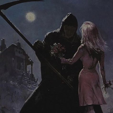 Demon Lover Art, Dark X Light Couple, Gothic Romance Art, Skeleton Romance Aesthetic, Vampire Romance Art, Dark Fantasy Couple Romantic, Romantic Vampire Couple Art, Sapphic Dark Fantasy Aesthetic, Lesbian Vampire Pulp Art