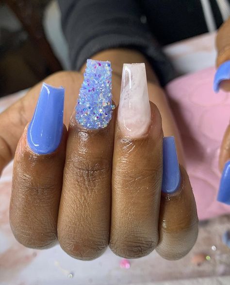 Soft Blue Nails Acrylic, Baby Blue Acrylic Nails, Blue Christmas Nails, Blue And White Nails, Light Blue Nails, Pink Gel Nails, Amazing Nails, Blue Acrylic Nails, Pink Gel