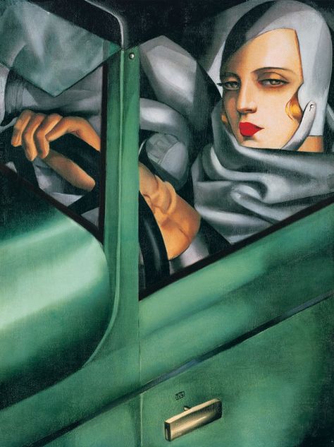 Self portrait in the green Bugatti, 1925 // by Tamara de L… | Flickr Green Bugatti, Tamara Lempicka, Art Deco Portrait, Star Fire, Nyc Apt, Art Deco Artwork, Art Deco Paintings, Jan Van Eyck, Motif Art Deco