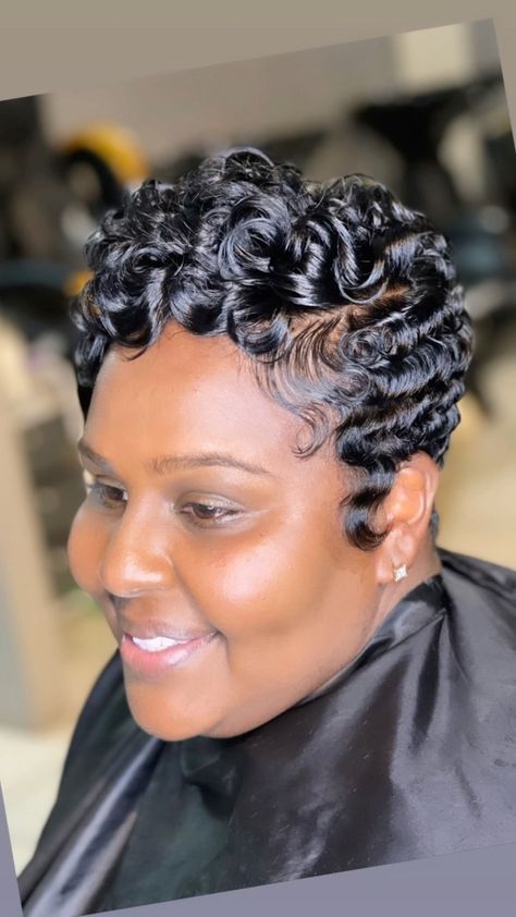 Finger Waves Short Hair Wedding, Natural Glueless Wigs, Finger Waves And Pin Curls Black Women, Pin Curls On Short Hair, Short Waved Hair, Finger Waves Medium Hair, Pixie Pin Curls, Waves Hairstyle For Women, Ginger Finger Waves