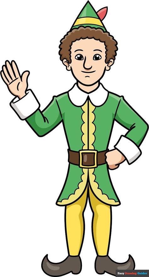 Learn How to Draw Buddy the Elf: Easy Step-by-Step Drawing Tutorial for Kids and Beginners. See the full tutorial at https://easydrawingguides.com/how-to-draw-buddy-the-elf/ . Buddy The Elf Clipart, Elf Cartoon, Elf Clipart, Elf Drawings, Hall Decorations, Movie Crafts, Winter Drawings, Christmas Tree Drawing, Elf Characters