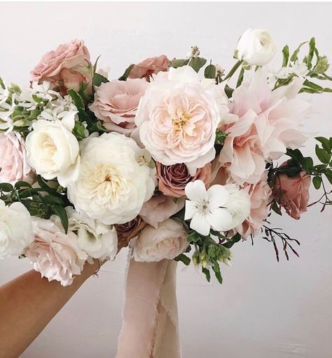 Pale Pink Floral Arrangements, Champagne Pink Wedding Theme, Pale Pink Wedding Bouquet, Blush Wrist Corsage, Dusty Rose Wedding Flowers, Dusty Rose Bridal Bouquet, Pale Pink Bouquet, Bouquet Shapes, White Bridesmaid Bouquet