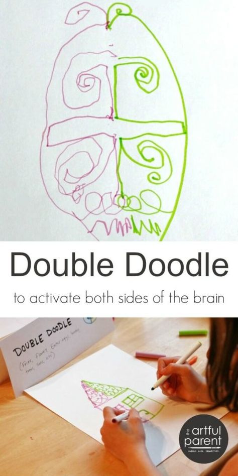 Double doodle art is fun, relaxing, and a great way to exercise the brain as it uses both sides of the brain simultaneously. Here's how, plus some examples. Double Doodle, Rules For Kids, Brain Gym, Homeschool Art, Middle School Art, Camping Art, Art Classroom, Elementary Art, Art Club