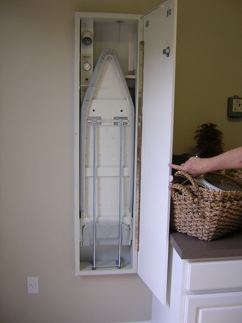 Hidden Ironing Board, Ironing Board Ideas, Mounted Ironing Board, Ironing Board Cabinet, Ironing Board Storage, Style Californien, Wall Mounted Ironing Board, Classic Furniture Living Room, Space Saving Furniture Bedroom