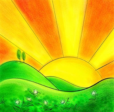 Sunrise Drawing, Easy Disney Drawings, Sunrise Art, Art Beat, Wall Drawing, Elementary Art Projects, Morning Sunrise, Art Drawings For Kids, Barn Quilts