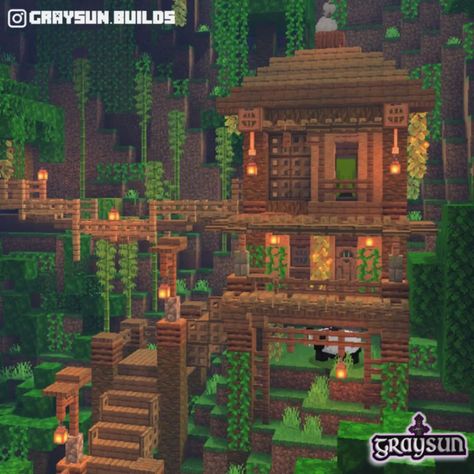 Minecraft Jungle House, Minecraft Treehouses, Minecraft Tree, Case Minecraft, Mc Ideas, Starter House, Minecraft Houses Blueprints, Jungle House, Minecraft Farm