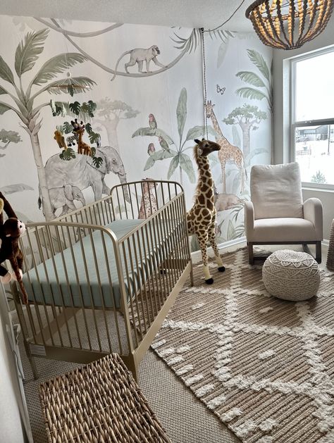 Safari Wallpaper Nursery, African Safari Nursery, Jungle Safari Nursery, Baby Nursery Inspiration, Safari Wallpaper, Safari Theme Nursery, Nursery Closet, Baby Boy Room Decor, Nursery Room Design