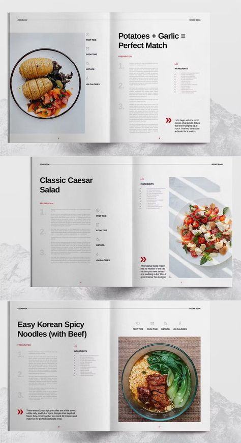 Cookbook & Recipe Book Template InDesign INDD & IDML. 24 pages layout. Recipe Layout Templates, Cookbook Contents Page, Cookbook Cover Design Ideas, Cooking Book Layout, Recipe Page Layout, Cook Book Layouts, Cookbook Typography, Recipe Design Layout, Food Posters Design