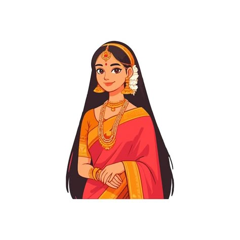 Bengali Bride Drawing, Digital Portrait Art Character Design, Free Photoshop Overlays, Indian Character, Colouring Drawing, Saree Bride, Desi Art, Cradle Ceremony, Sky People