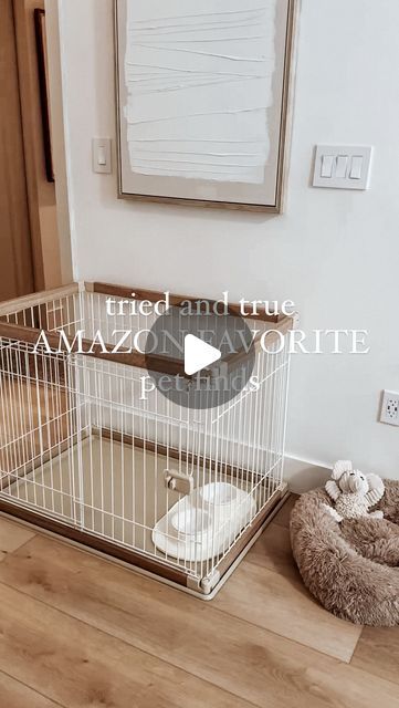 Chelsea Alysa | Home & Lifestyle | Miami, Fl on Instagram: "dog amazon finds 🐾 comment A131 for links! 

Lots is on sale for Black Friday Early Deals! 

#neutralhome #dogbed #petsupplies #doglove #neutraldecor #dogslife" Turn Dog Crate Into Furniture, Comfy Dog Crate Ideas, Dog Supply Organization, Dog Closet Ideas, Dog Ideas For The Home, Dog Corner Ideas, Dog Areas In House, Dog Window Seat, Dog Crate Ideas