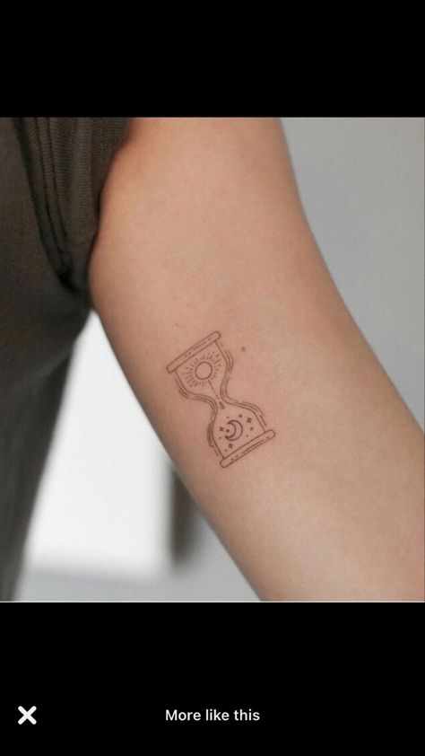 Fine Line Hourglass Tattoo, Hourglass Tattoo Simple, Sand Timer Tattoo, Ateez Tattoo, Left Arm Tattoos, Hourglass Tattoo, Laser Removal, Patchwork Sleeve, Tattoo Fails