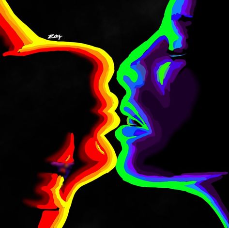 Thermal Kissing Painting, Lesbian Paintings Canvases, Thermal Art Aesthetic, Drawings For Him, Kiss Painting, Body Image Art, Trippy Painting, Canvas Art Projects, Couple Painting