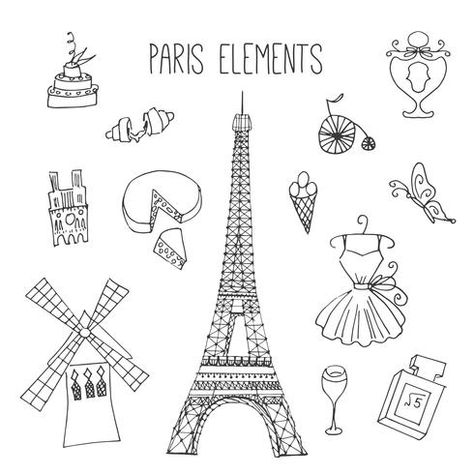 Eiffel Tower Illustration, Doodle Elements, Eiffel Tower Photography, Paris Illustration, Fashion Vector, Grad Cards, Doodle Tattoo, Bullet Journal Themes, Paris Theme