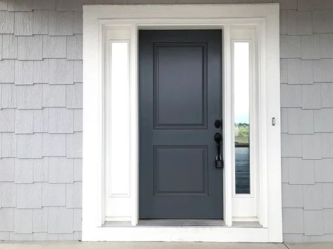 Light Grey House, Best Front Door Colors, Shutter Colors, Best Front Doors, Blue Front Door, Front Door Paint Colors, Grey House, Door Paint Colors, Painted Front Doors