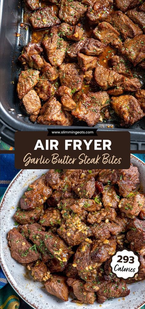 Dec 15, 2023 - Tender seasoned steak bites in a luscious garlic butter sauce, all prepared to perfection and cooked in the air fryer Air Fryer Steak Bites, Plats Ramadan, Garlic Butter Steak Bites, Butter Steak Bites, Air Fryer Garlic, New Air Fryer Recipes, Air Fryer Steak, Butter Steak, Air Fryer Oven Recipes