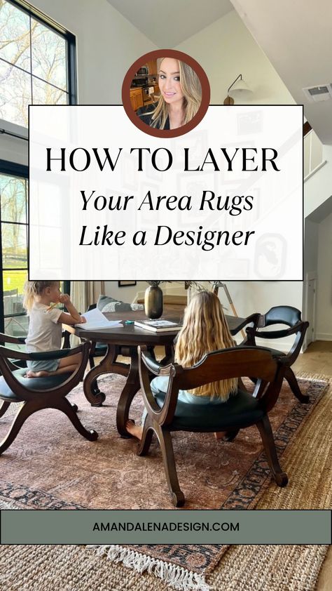 Discover the secret to creating a cohesive and eye-catching living space! Our expert guide on layering area rugs will teach you the tips and tricks to transform your home. From selecting the right sizes and textures to arranging them in stunning patterns, you'll be well on your way to mastering the perfect rug stack. Check out our blog post for expert tips! Rug Layering Dining Room, How To Rug Placement, Layering Rug Rules, How To Style Two Rugs In One Room, Styling Rugs On Carpet, Two Rugs One Room, Layering Jute Rug Living Room, Layering Round And Rectangle Rugs, Double Layer Rug Living Room