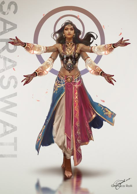 ArtStation - SARASWATI - Age of Pantheons, Gianluca Rolli Mesoamerican Character Design, Parvati Goddess Art, Regeneration Art, Akali League Of Legends, Hindu Goddess, Indian Goddess, Hinduism Art, Vedic Art, Mythology Art