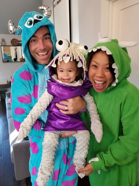 Cartoon Family Costumes, Monsters Inc Boo Costume, Sully Costume Women, Disney Boo Costume, Diy Boo Costume Monsters Inc, Mike Sully Boo Costume, Sully Diy Costume, Mike Sully And Boo Costumes, Mike Wazowski Costume Women