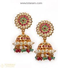 22K Gold Jhumkas - G Jhumkas Gold, Gold Jhumkas, 22 Karat Gold Jewelry, Indian Gold Jewellery Design, Indian Gold Jewelry, Gold Temple Jewellery, Gold Chandelier Earrings, 22k Gold Jewelry, Jhumki Earrings