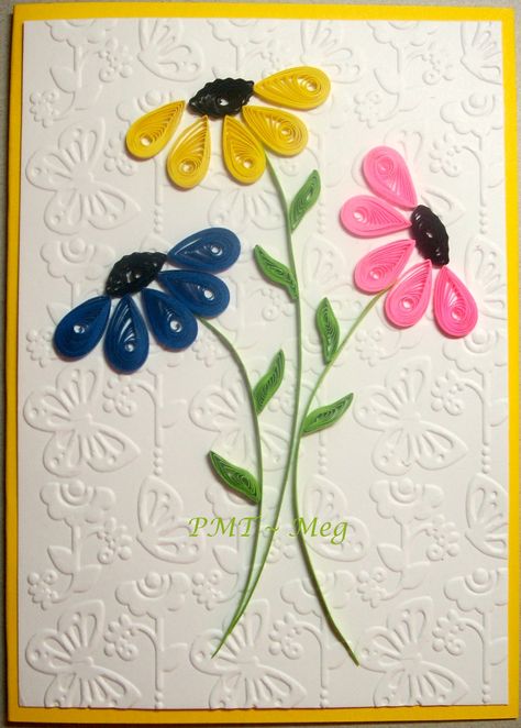 handmade greeting card featuring a trio of simple quilled flowers ... embossing folder texture on white background ... Quilling Birthday Cards, Quilling Design, Neli Quilling, Paper Quilling For Beginners, Paper Quilling Flowers, Paper Quilling Cards, Desain Quilling, Paper Quilling Patterns, Kitchen Finishes