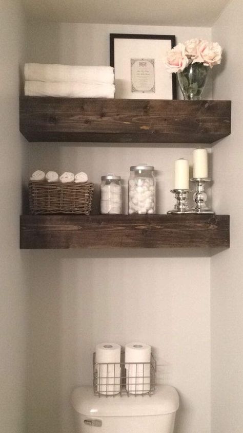 Wood Floating Shelves Rustic Shelf Farmhouse Shelf Makeover Kamar Mandi, Farmhouse Bathroom Remodel, Farmhouse Bathroom Design, Rustic Farmhouse Bathroom, Farmhouse Bathroom Decor Ideas, Bilik Air, Decor Eclectic, Farmhouse Bathroom Decor, Bath Tub